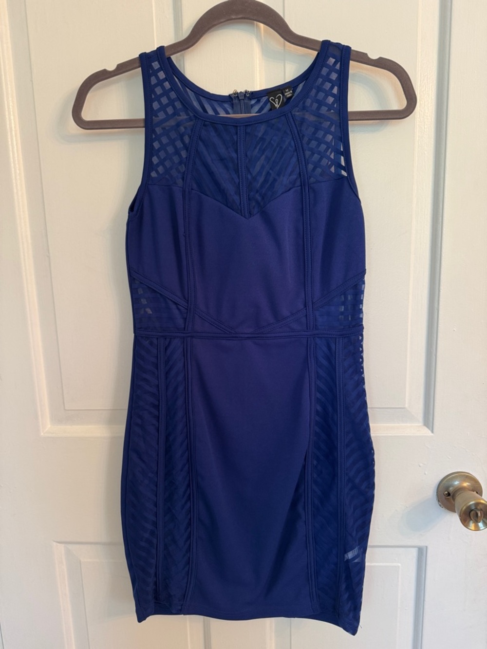 Windsor Royal Blue Sleeveless Mesh-Inset Bodycon Mini Dress